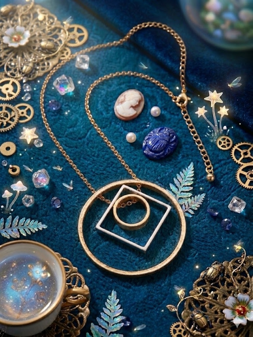 Modern Gold Geometric Multi-Shape Layered Pendant Necklace - Women Jewelry